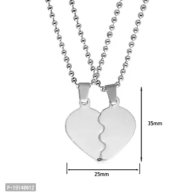 M Men Style Valentine Gift Best Friend Broken Heart Couple Engraved Dual Locket Unisex Jewellery 1 Pair Silver Stainless Steel Pendant Necklace Chain Set For And Women (Silver)-thumb2