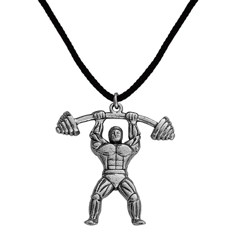 M Men Style Bodybuilder Dumbbell Men Fitness Strong Bodybuilding Silver Zinc Metal And Cotton Dori Pendant Necklace For Men And Women SPn2022823