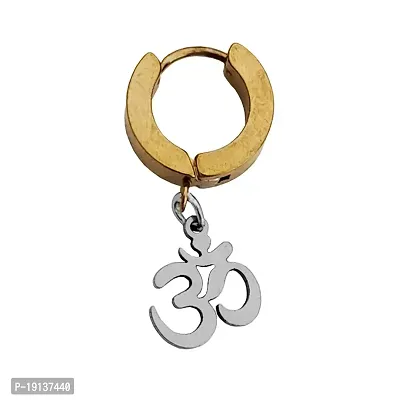 Sullery Religious Shiva Om Charm Drop Chain Huggie Single Earring Silver And Gold Stainless Steel Hoop Earring For Men And Women