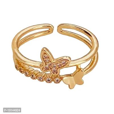 Sullery Exclusive Valentine's Collection Love Sparkling Dual Butterfly Cubic Zirconia Gold Plated Adjustable Rings Copper Cubic Zirconia Gold Plated Ring for Women and Girls