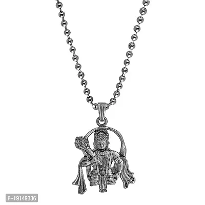 Sullery Lord Rambhakat Veer Hanuman Bajrang Bali Locket with Chain Silver Brass Metal Religious Spiritual Jewellery Pendant Necklace Chain for Men and Boys