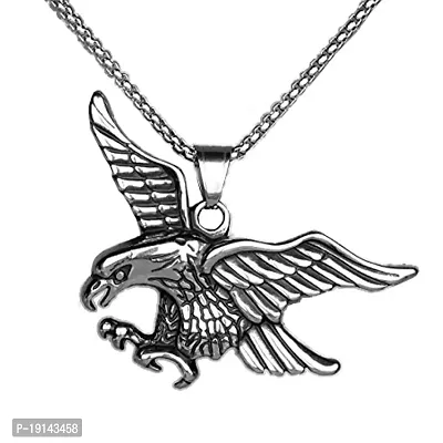M Men Style Mens Silver Tone Eagle Hawk Wheat Link Stainless Steel Pendant?for Mens and Womens Silver Stainless Steel Pendant Necklace Chain for Men and Women
