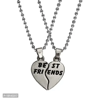 M Men Style Broken Heart Best Friends Forever With Ball Connector Black And Silver Zinc Metal Pendant Necklace Chain For Men And Women SPn2022404