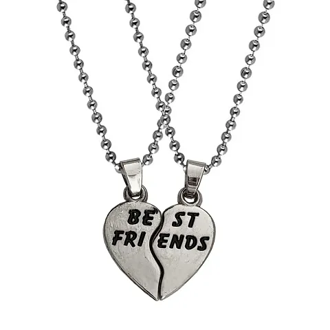 M Men Style Broken Heart Best Friends Forever With Ball Connector Black And Silver Zinc Metal Pendant Necklace Chain For Men And Women SPn2022404