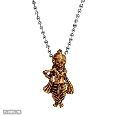 Sullery Lord Shree Krishna Vishnu Venkatesha Locket with Chain Gold Brass Religious Spiritual Jewellery Pendant Necklace Chain for Men and Boys-thumb0