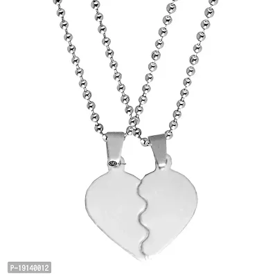 M Men Style Valentine Gift Best Friend Broken Heart Couple Engraved Dual Locket Unisex Jewellery 1 Pair Silver Stainless Steel Pendant Necklace Chain Set For And Women (Silver)-thumb0