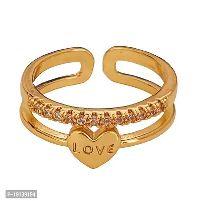 Sullery Exclusive Valentine's Collection Love Sparkling Heart Cubic Zirconia Gold Plated Adjustable Rings Cubic Zirconia Gold Plated Ring for Women and Girls