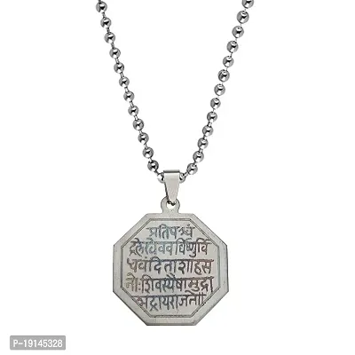 Sullery Chhatrapati Shivaji Maharaj Rajmudra Locket with Chain Silver Stainless Steel Religious Spiritual Jewellery Pendant Necklace Chain for Men and Boys