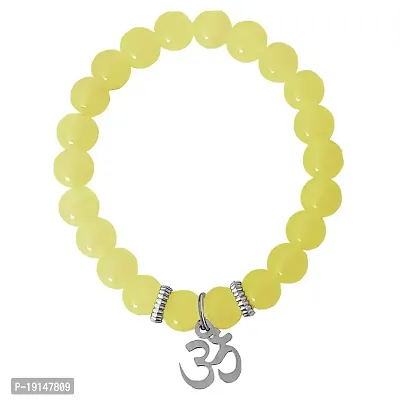 M Men Style 6mm Beads Yellow Yoga Meditation OM Elastic Strachable Charm Crystal Bracelet For Men And Women LCBR21B502