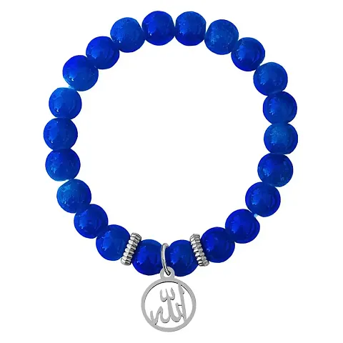 M Men Style 6mm Beads Blue Religious God Allah Prayer Elastic Strachable Charm Crystal Bracelet For Men And Wen LCBR14L512