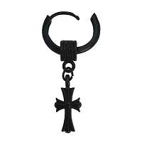 Sullery Religious Jesus Cross Charm Drop Hoop Single Earring Black Stainless Steel Hoop Earring For Men And Women-thumb1