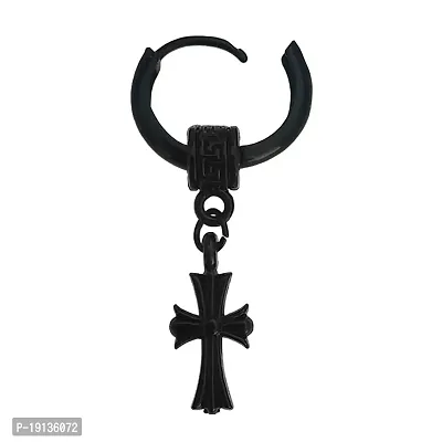 Sullery Religious Jesus Cross Charm Drop Hoop Single Earring Black Stainless Steel Hoop Earring For Men And Women-thumb2