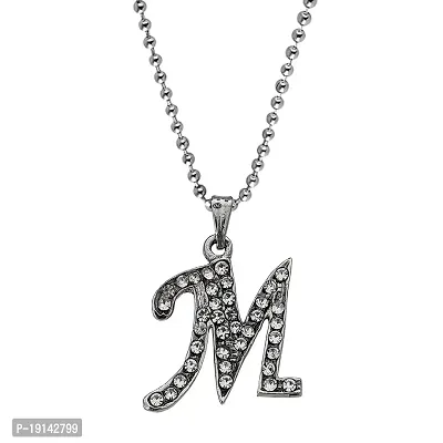 M Men Style Name English Alphabet M Letter Initials Letter Locket Pendant Necklace Chain and His Silver Crystal and Zinc Alphabet Pendant Necklace ChainUnisex