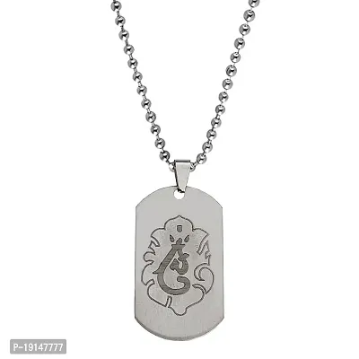 Sullery Lord Ganesh Chintamani Vighneshwara Moriya Locket with Chain Silver Stainless Steel Religious Spiritual Jewellery Pendant Necklace Chain for Men and Boys-thumb0