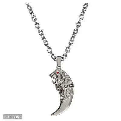 Sullery Lion Nails Lion Head and Claws Locket Silver, White And Red Metal And Stone Necklace Chain For Men And Women