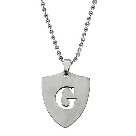 M Men Style English Alphabet Initial Charms Letter Initial G Alphabet Silver Stainless Steel Letters Script Name From A-Z Pendant Necklace Chain For Men And Women