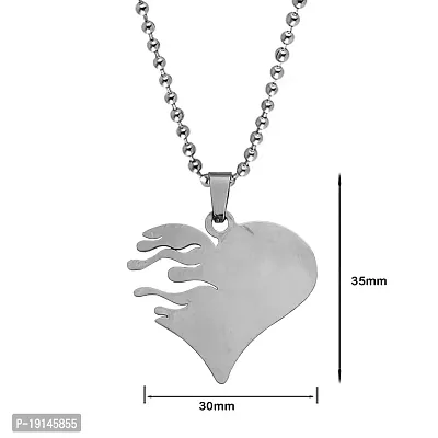 Sullery Heart Wave Lifeline Heart Beat Couple Lover Gift Locket Silver Stainless Steel Couple Love Gift Jewellery Pendant Necklace Chain for Men and Women-thumb2