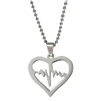 Sullery Lifeline Pulse Heartbeat Charm Open Heart Silver Stainless Steel Necklace Chain for Men and Women-thumb2