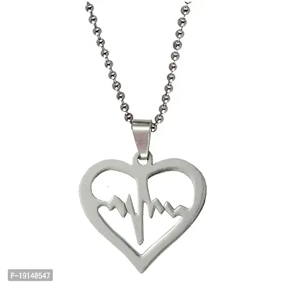 Sullery Lifeline Pulse Heartbeat Charm Open Heart Silver Stainless Steel Necklace Chain for Men and Women-thumb3