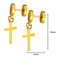 M Men Style Religious Jewelry Mens Metal Jesus Cross Charm Piercing surgical Stainless Steel Dumble Stud Gold Earring For And Women-thumb1