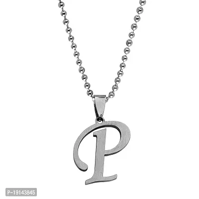 M Men Style English Alphabet Initial Charms Letter Initial P Alphabet Silver Stainless Steel Letters Script Name Pendant Chain Necklace from A-Z for For Men And Women