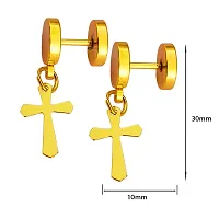 M Men Style Religious Jesus Cross Charm Gold Stainless Steel Stud Earring For Men And Women-thumb1