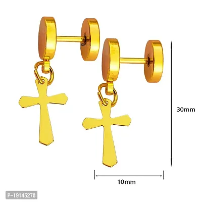 M Men Style Religious Jesus Cross Charm Gold Stainless Steel Stud Earring For Men And Women-thumb2
