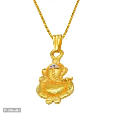 M Men Style Religious Jewelry Shree Ganesh Ekdant Locket with Chain? Gold Brass Religious Symbols Pendant Necklace Chain for Men and Women-thumb0