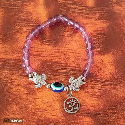 M Men Style 6mm Beads Purple Yoga Meditation OM Turtle Evil Eye Elastic Strachable Charm Crystal Bracelet For Men And Women LCBR12A501-thumb4