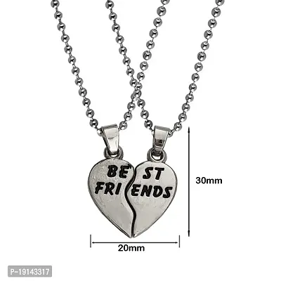 M Men Style Broken Heart Best Friends Forever With Ball Connector Black And Silver Zinc Metal Pendant Necklace Chain For Men And Women SPn2022404-thumb2