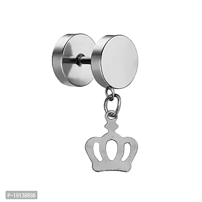 Sullery Crown Charm Silver Stainless Steel 1pc Stud Earring For Men And Women