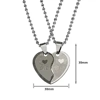 M Men Style Couple Lovers Broken Heart Love Dual Locket With Dual Chain His And Her Silver Stainless Steel Pendant Necklace Chain For Men And Women-thumb1