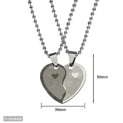 M Men Style Couple Lovers Broken Heart Love Dual Locket With Dual Chain His And Her Silver Stainless Steel Pendant Necklace Chain For Men And Women-thumb2