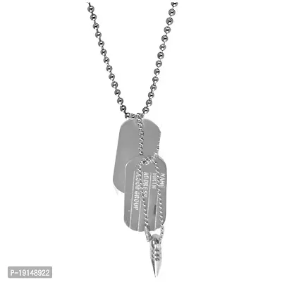 Sullery Stylish Biker Dog Tag Silver Stainless Steel Necklace Chain for Men and Women-thumb0