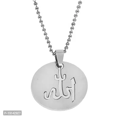 M Men Style Arabic Allha Stylish Design Pendant Necklace Stainless Steel Pendant Set Silver Stainless Steel Religious Symbols Pendant Necklace Chain for Men and Women-thumb0