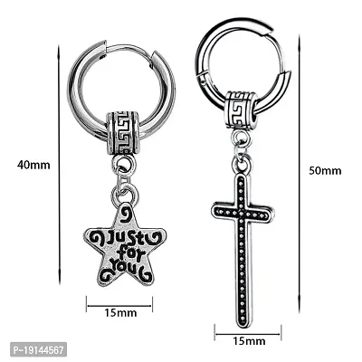 M Men Style Just for you Star Ear Studs With Christ Jesus Cross Huggie Punk Titanium Steel Piercing Jewelry Silver Stainless Hoop Earrings For And Women-thumb2