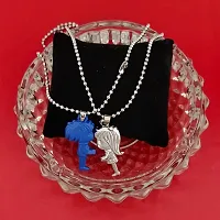 Sullery Valentine Day Gift Cute Girl and Boy Lovers Couple 2pc Blue and Silver Metel Necklace Chain for Men and Women-thumb2