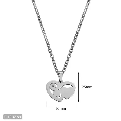 M Men Style Double Heart Silver Stainless steel Pendant Neckace Chain For Women And Girls-thumb2