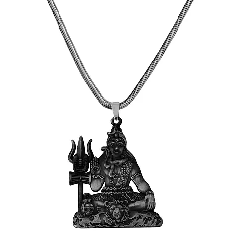 M Men Style Lord Shiv Shankar Mahadev Bholenath Trishul Damaru Snake Chain Silver Zinc And Metal Pendant Necklace For Men And Women SPn20221053