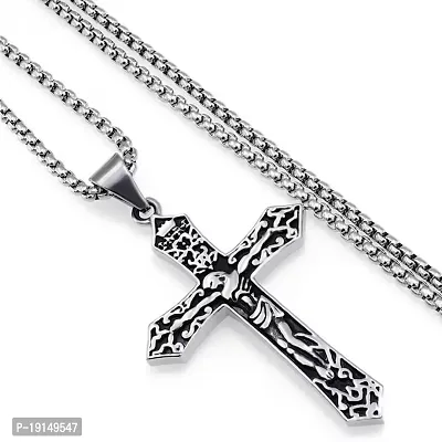 M Men Style Meta lBiker Jesus Crucifix Cross Religious INRI Cross With 24 Chain Jewelry Gift Pendant Necklace Chain Gift For Men Boys