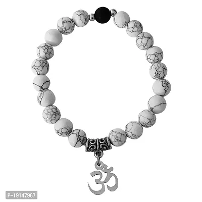 M Men Style 6mm Beads White Yoga Meditation OM Elastic Strachable Charm Crystal Bracelet For Men And Women LCBR35B502