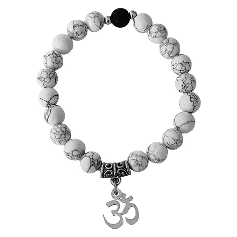M Men Style 6mm Beads Blue Yoga Meditation OM Elastic Strachable Charm Crystal Bracelet For Men And Women LCBR14B502