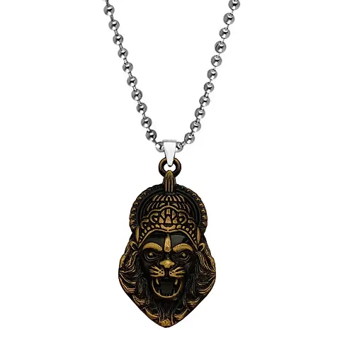 M Men Style God Vishnu avatar Narasimha Lion Head Gold With Ball Chain Connector Zinc Metal Pendant Necklace Chain For Men And Women