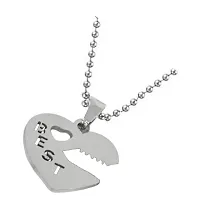 Sullery Best Friend Broken Heart Lock and Key Silver Stainless Steel 02 Necklace Chain for Men and Women-thumb2