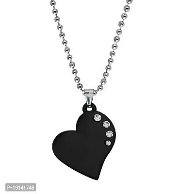 M Men Style Heart Shape Crystal Stone Locket With Chain Black Zinc Metal Heart Pendant Necklace Chain For Men And Women-thumb0