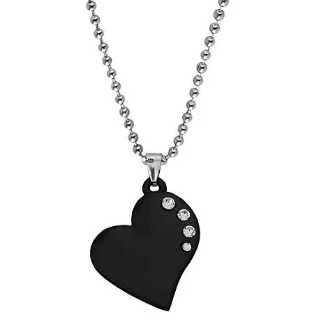 M Men Style Heart Shape Crystal Stone Locket With Chain Black Zinc Metal Heart Pendant Necklace Chain For Men And Women