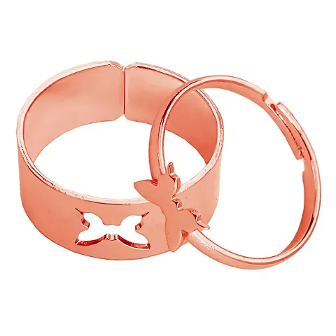 M Men Style Valentine Day Gift Adhustable Butterfly Shape Openable Ring Wedding Jewellery Couple Ring Rose Gold Stainless steel 00 Ring For Women And Girls