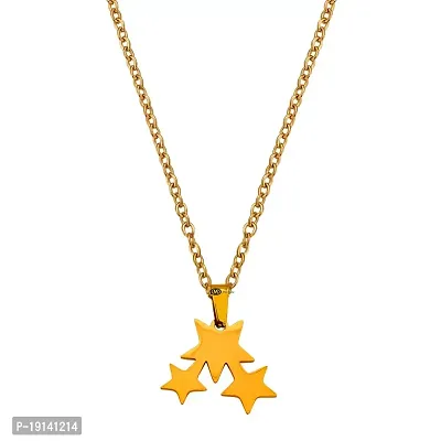 M Men Style Three Star Gold Stainless steel Pendant Neckace Chain For Women And Girls
