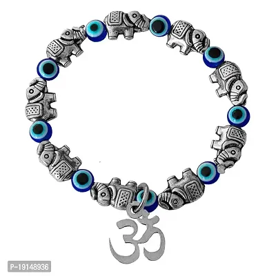 M Men Style 6mm Beads Silver Yoga Meditation OM Elephant Elastic Strachable Charm Crystal Bracelet For Men And Women LCBR36B502