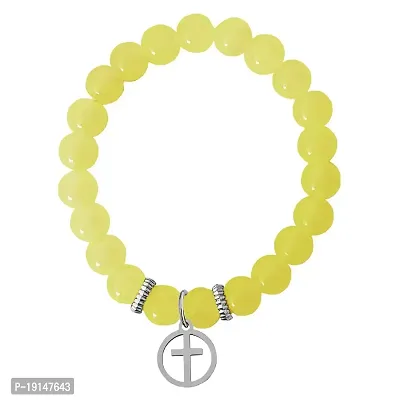 M Men Style 6mm Beads Yellow Religious Christ Cross In Round Elastic Strachable Charm Crystal Bracelet For Men And Wen LCBR21I509